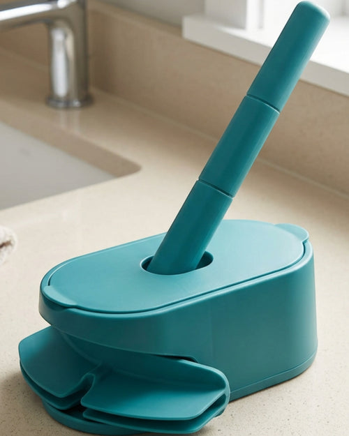 Fexlu Crescent Twin-Blade Silicone Toilet Brush with Flip-Lid Base Teal - Lifestyle view