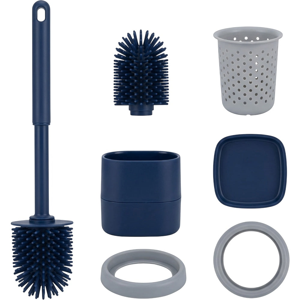 Fexlu Narrow U-Groove Silicone Toilet Brush with Dual-Layer Base Navy - Product view