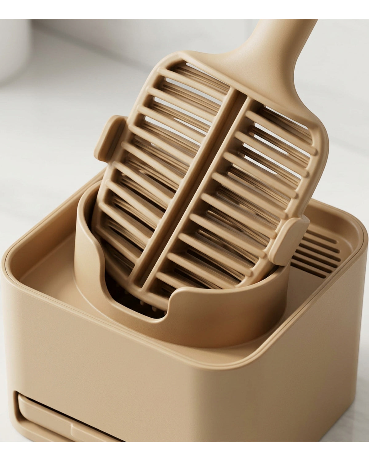 Fexlu Open Lattice Paddle Silicone Toilet Brush with Hanging Base Sand - Detail view